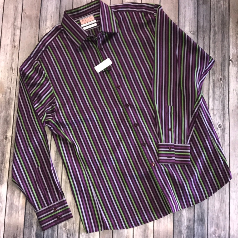 Thomas Pink Striped Slim Fit Button Down Shirt